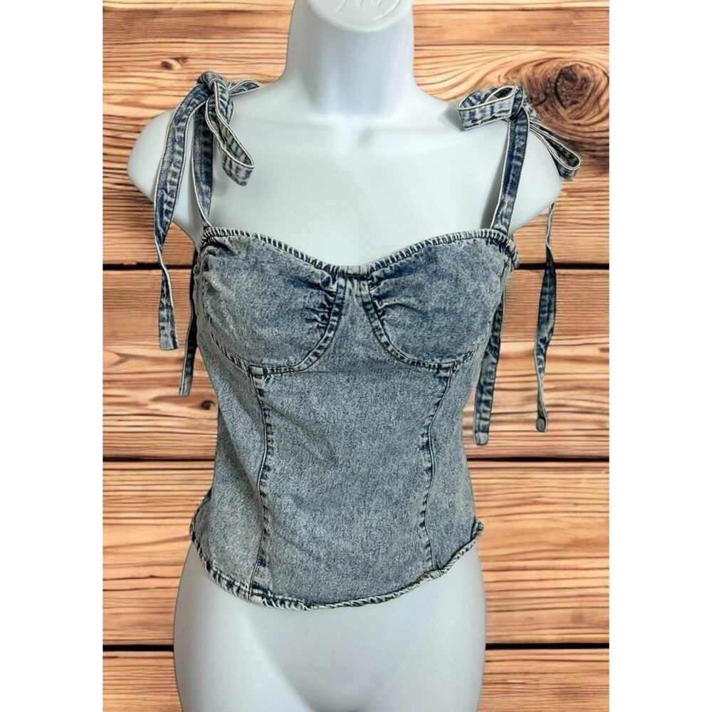 etophe studios Denim Stone Wash Bustier Top Sz Small Cowboy/Western Core Corset